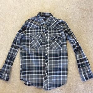 Casual Country Black Blue Plaid Shirt